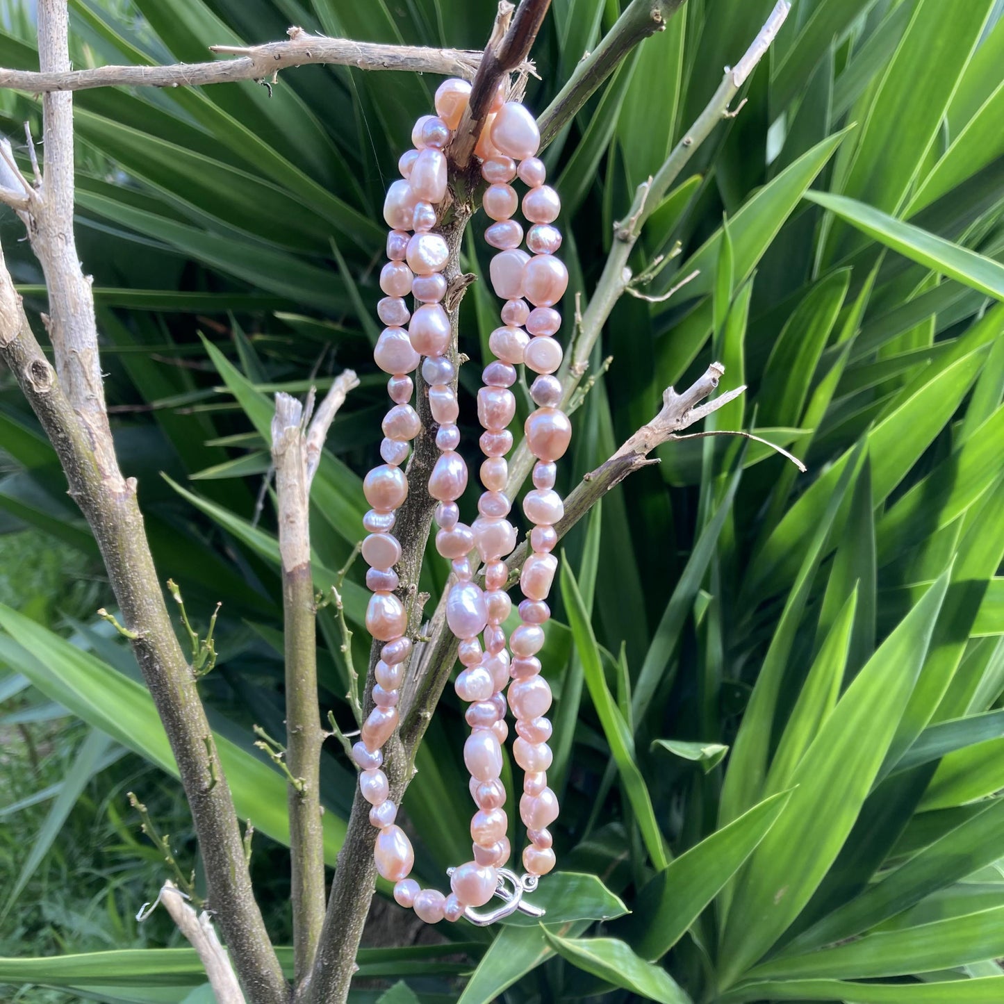 Natural Baroque purple pink good luster Freshwater pearl mix size necklace 75cm DL380