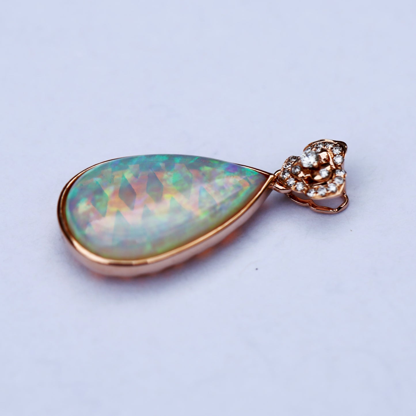 2.74cts Natural Australia Solid Opal w/Diamond 18K Rose Gold Pendant 10.4cts KG209