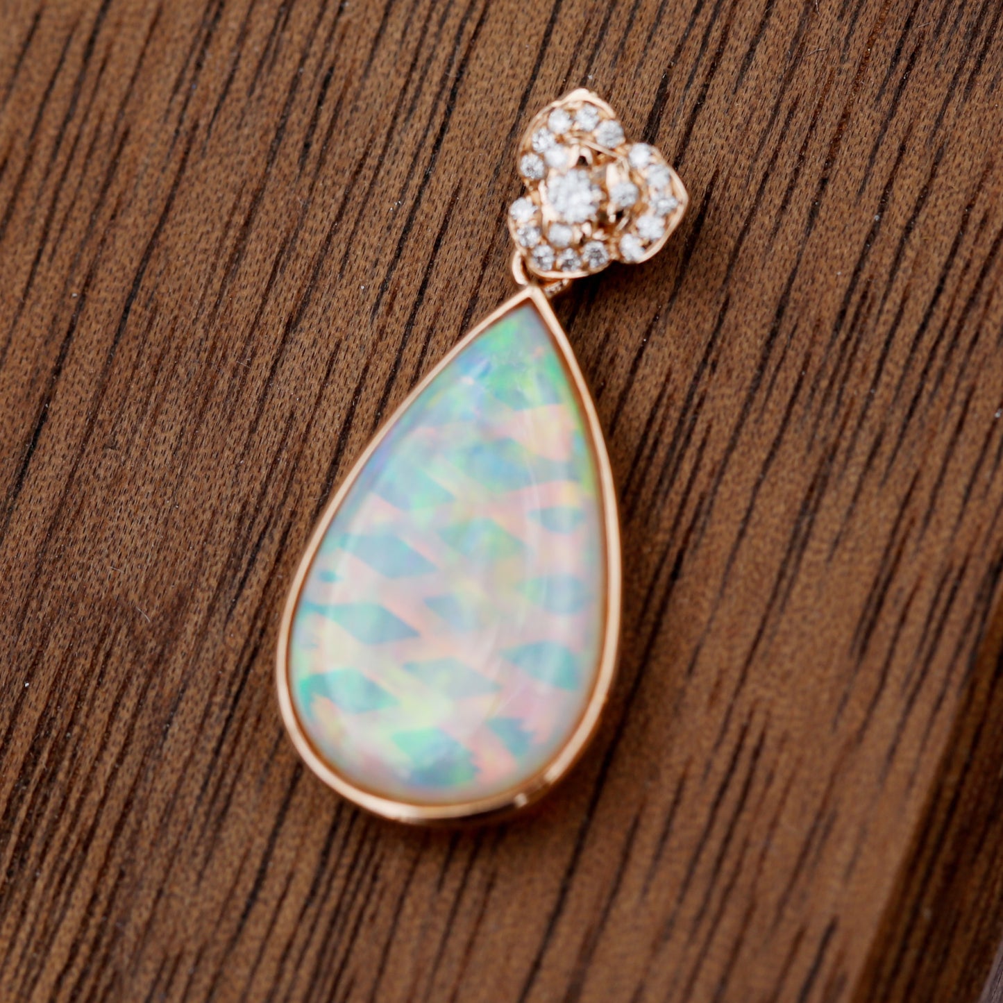 2.74cts Natural Australia Solid Opal w/Diamond 18K Rose Gold Pendant 10.4cts KG209