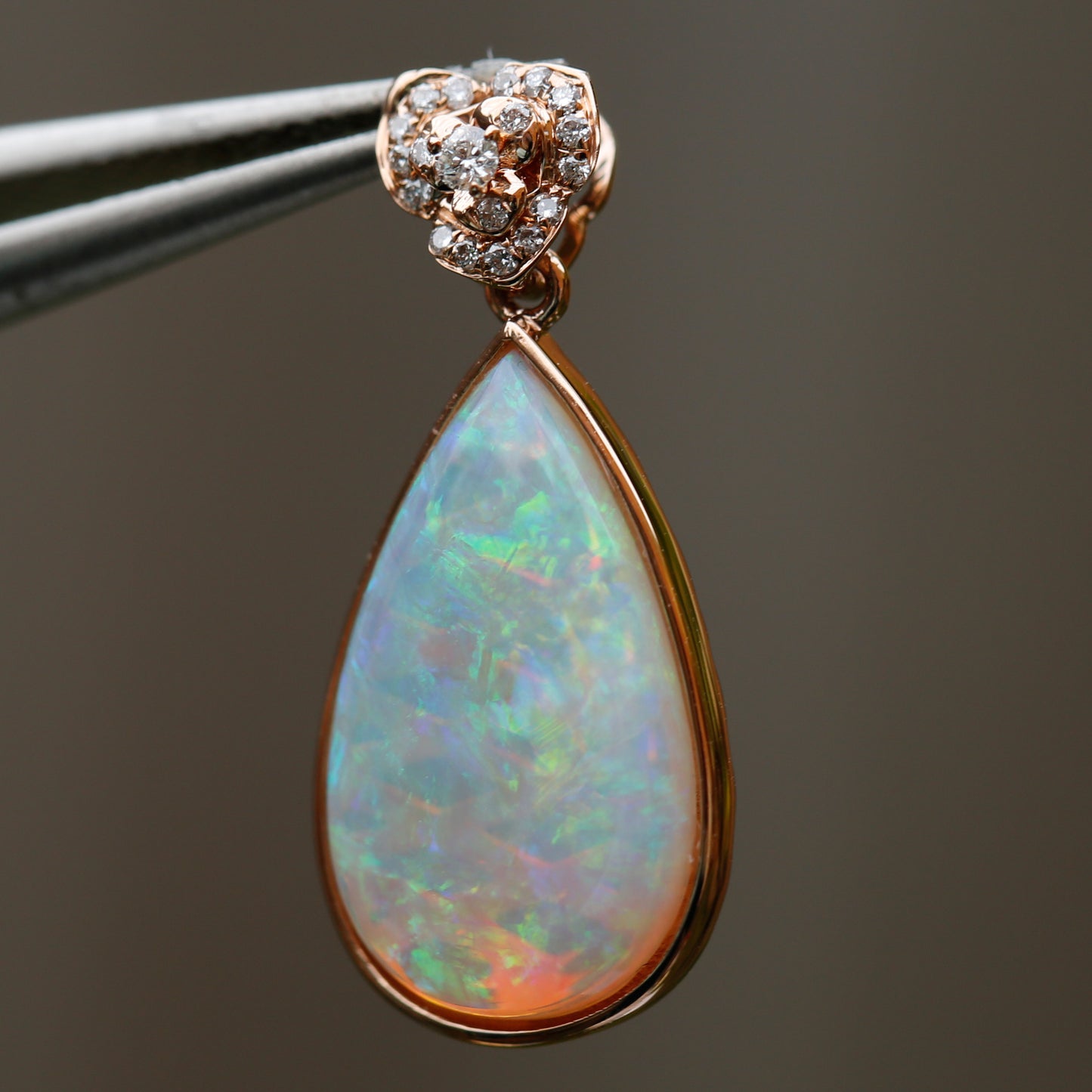 2.74cts Natural Australia Solid Opal w/Diamond 18K Rose Gold Pendant 10.4cts KG209