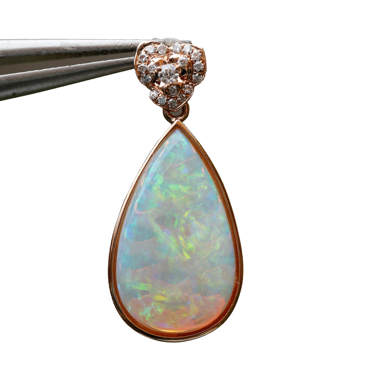 2.74cts Natural Australia Solid Opal w/Diamond 18K Rose Gold Pendant 10.4cts KG209